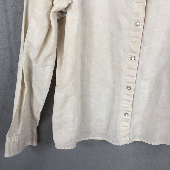 Wrangler Blues Top Womens Large Yellow Running Horses Pearl Snaps Cowboy Core - Picture 13 of 16